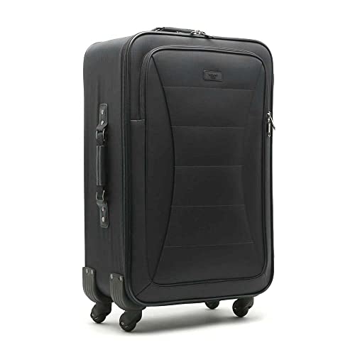 MISAKO Maleta Grande de Viaje Leslie Unisex Negra | Maleta Elegante de Nylon Blanda | 77x46x26cm | Maleta Grande para Viajes | 4 Ruedas | Semirígida - 3KG