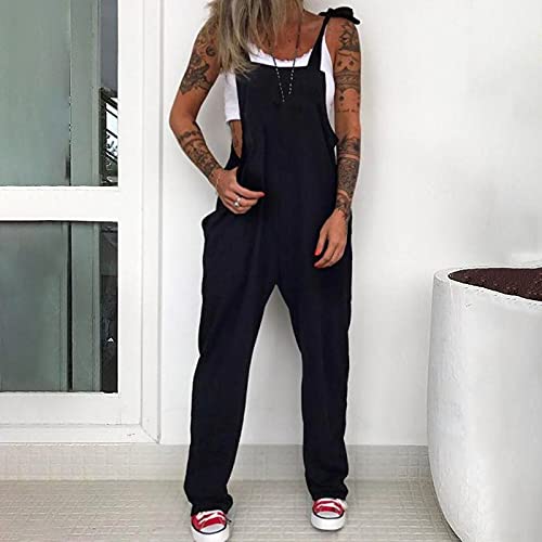 Monos de Vestir Mujer Elegantes Retro Pantalones Punk Monos Peto Sueltos Mono Estampado Pantalones Piratas Color sólido Monos Largos Casual Monos de Tirantes Negro