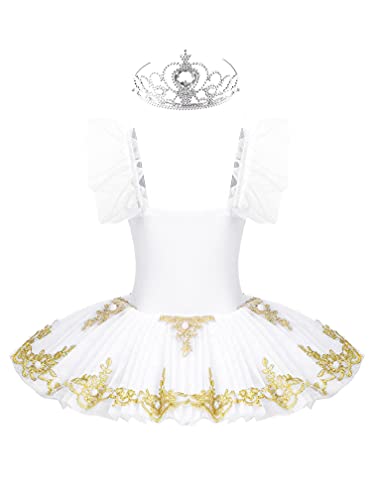 MSemis Vestido de Danza Ballet para Niña Maillot Vestido Patinaje niña de Patinaje Artistico Disfraz Bailarina Niña Maillot Princesa de Danza Clásica S Blanco A 10-12 años