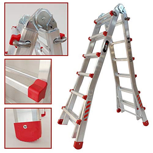 Nawa Escalera telescópica plegable profesional de aluminio 6+5 Peldaños. Carga máxima 150 kg. Hecho en Europa (4x6)