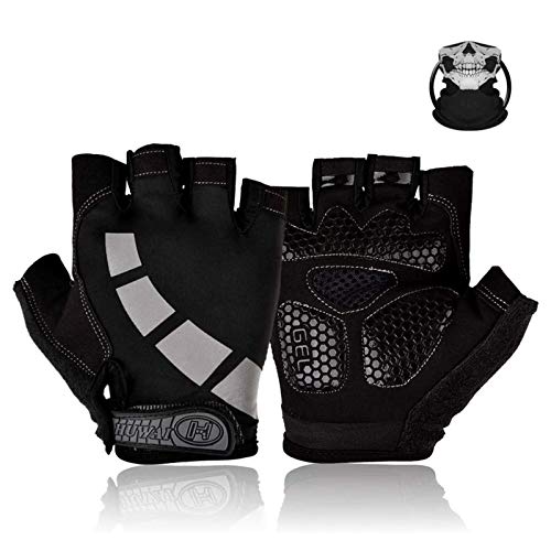 Nesirooh Guantes de MTB Hombre y Mujer, Guantes de Ciclismo Medio Dedos Verano para Moto Bicicleta Bici Gimnasio Hombres Antideslizante Transpirable (Negro Gris, L)