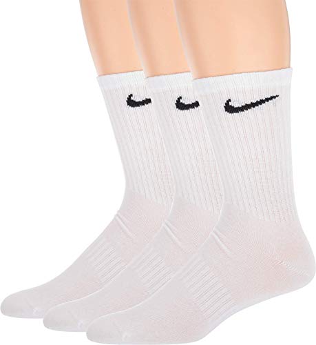 NIKE U NK Everyday Ltwt Crew 3Pr Socks, Hombre, White/ Black, L