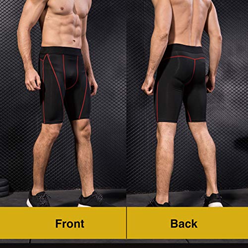 Niksa Mallas Cortas Running Hombre Pantalones Cortos de Compresión para Deporte, Fitness, Gym Negro Rojo XL