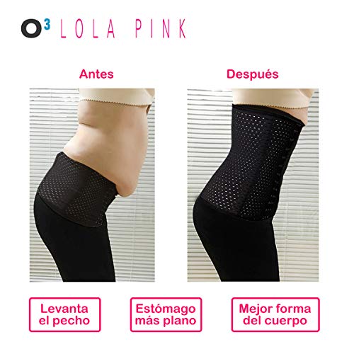 O³ Corset Reductor Adelgazante Mujer – Tallas S – XXXL | Fajas Reductoras Adelgazantes para Body Mujer Lola Pink– Fajas Colombianas Cómodas y Ligeras – Negro S/36