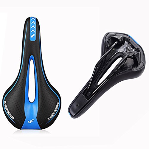 OFKPO Sillín de Ciclismo, Asiento de Bicicleta Sillín de Asiento de Bicicleta de Gel Cómodo Silla de Montar (Azul + Negro)