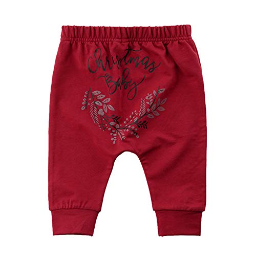 Oneiric P Pantalones para bebé, pantalones harén, pantalones bombachos de jogging con cintura elástica de algodón con estampado de tirantes, elásticos y transpirables, para niños y niñas rojo 66 cm