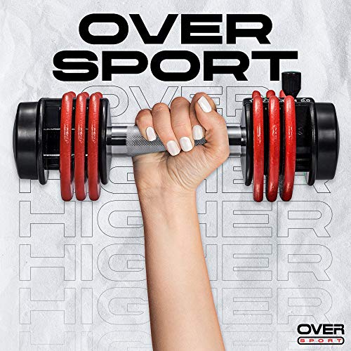 OVER SPORT Mancuernas Ajustables para Gimnasio o Hacer Deporte en Casa - Pesas con Discos Regulables para musculación para Hombre y Mujer- Pesas Ajustables (Individual 5,5 Kilos)