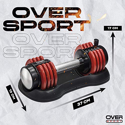 OVER SPORT Mancuernas Ajustables para Gimnasio o Hacer Deporte en Casa - Pesas con Discos Regulables para musculación para Hombre y Mujer- Pesas Ajustables (Individual 5,5 Kilos)