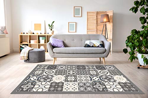 Panorama Alfombra Vinílica Baldosa Hidráulica Color Gris 40 x 80 cm - Alfombra Cocina Vinilo - Alfombra Salón Antideslizante, Antihongos e Ignífuga - Alfombras Grandes - Alfombras PVC