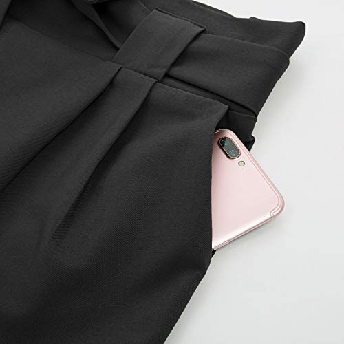 Pantalones Anchos para Mujer de Verano con Cintura Alta Cinturón Elástico con Arco Transpirable Ligero Casual Negro S Cl10903-1