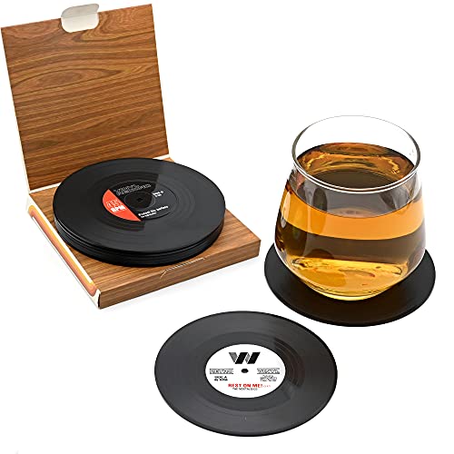 Posavasos de bebida, 6 piezas retro CD Record Coaster Set ronda Copa Mat con protección antideslizante de mesa para café, té, cerveza, taza de vino, café y bar (negro)