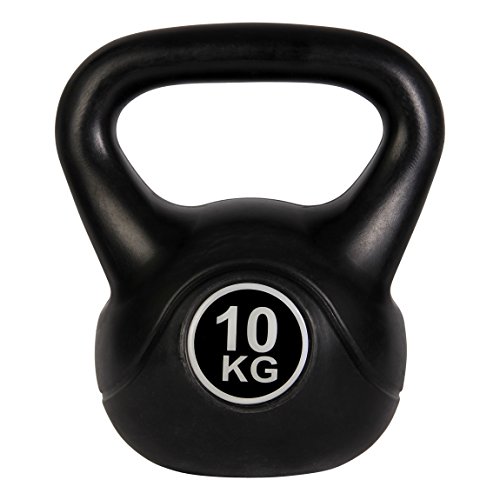POWRX Pesa Rusa de hormigón 4-12 kg - Kettlebell con Revestimiento de Vinilo y Agarre Antideslizante + PDF Workout (10 kg/Negro)