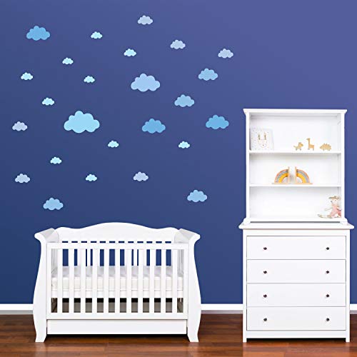 PREMYO 30 Nubes Pegatinas Pared Infantil - Vinilos Decorativos Habitación Bebé Niños - Fácil de Poner Azul Pastel