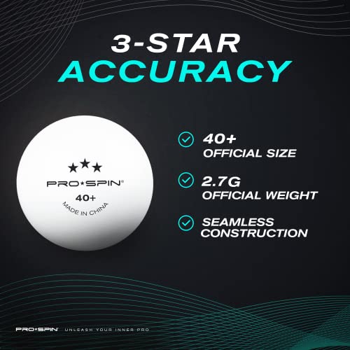 PRO-SPIN Pelotas de Ping Pong - Blanco - Pelotas 3-Estrellas 40+ (Pack de 12) para Tenis de Mesa | Pelotas ABS de Alto Rendimiento y Durabilidad para Mesa de Ping Pong Interior/Exterior, Competición