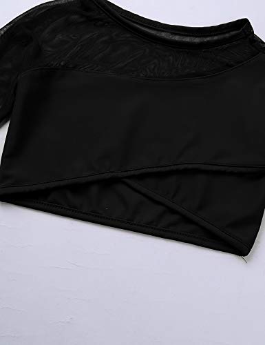 ranrann Crop Top de Danza Ballet para Niña Asimétrico Camiseta Corta Deportiva 3/4 Mangas para Gimnasia Rítmica Yoga Fitness Disfraz de Bailarina Negro 6 años