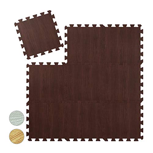 Relaxdays 9 alfombrillas de puzzle unisex para adultos de 0,85 m², goma EVA, efecto madera, sin BPA, color marrón oscuro