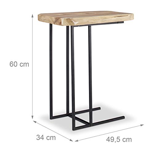 Relaxdays Mesa Auxiliar Rústica, Madera de Cedro-Hierro, Beige, 60 x 34 x 49,5 cm