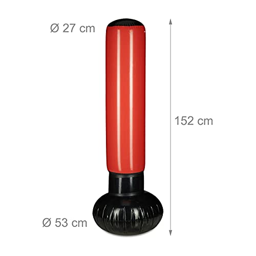 Relaxdays Niños Saco Boxeo, Punching Ball Hinchable, Boxing Bag Infantil, Juguete Antiestrés, 160 cm, PVC, Negro-Rojo