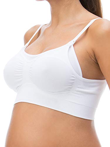 RelaxMaternity 5703 (Blanco, L) Sujetador Maternidad para Lactancia con Copas Que se Pueden Abrir y Tirantes Regulables