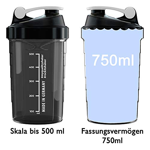 Rockitz Premium Shaker per proteine 500ml - funzione di miscelazione con filtro per infusione - per frullati proteici super cremosi per il fitness, tazza per frullati proteici - Blanco | Negro