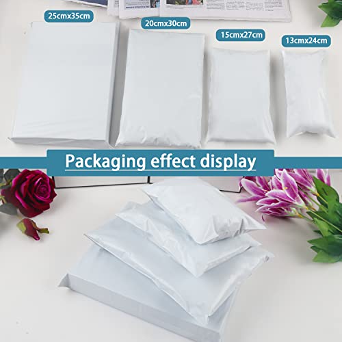 Rshuhx 100Piezas Bolsas para Envíos Plástico Blanco Opaca Pequeño Nuevo Material Sobres para Envios Sobres de Correo Bolsas para Embalaje13x24cm/15x27cm/20x30cm/25x35cm