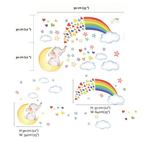 Runtoo Pegatinas de Pared Elefante Luna Stickers Adhesivos Vinilo Arco Iris Arte Decorativas Infantiles Habitacion Bebe