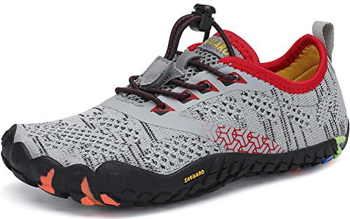 SAGUARO Barefoot Zapatillas de Trail Running Niños Niñas Minimalistas Zapatos de Deporte Antideslizantes Calzado Descalzos para Fitness Caminar Correr en Asfalto Montaña Senderismo Agua, Gris, 36 EU