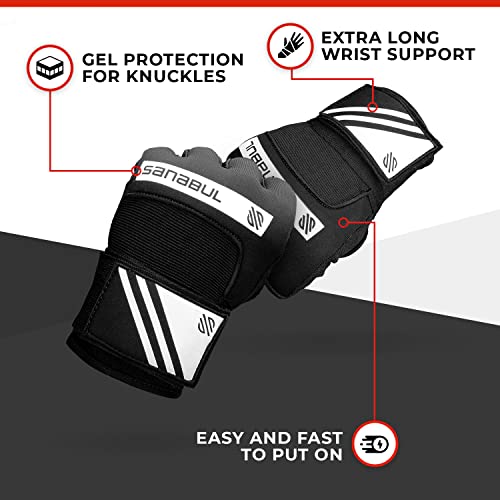 Sanabul Nuevo Gel Envolturas Rápidas para Manos Boxeo Kickboxing MMA Muay Thai (Negro/Blanco, S/M)