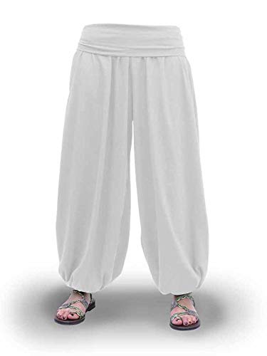 Savari Pantalones Bombachos Aladin Harem Yoga Comodos Anchos Holgados Unisex Negro Blanco Marino Gris (Blanco, S)
