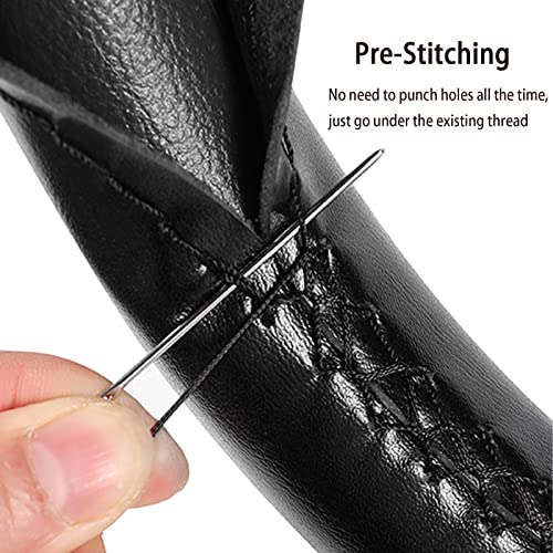SEG Direct Funda para Volante de Piel Auténtica, Hecha de Piel de Vacuno, Cosida en el Abrigo, Tamaño Mediano 37-39 cm, Negro