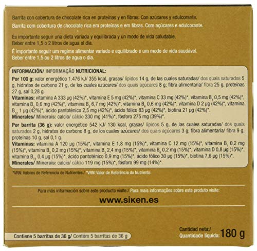 Siken Diet - Barrita Sabor Café para ayudarte a Cuidar tu Peso, Rica en Proteínas, Snack Ideal para Picar entre Horas - Estuche con 5 Unidades, 180 g