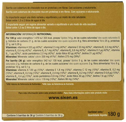 Siken Diet - Barrita Sabor Café para ayudarte a Cuidar tu Peso, Rica en Proteínas, Snack Ideal para Picar entre Horas - Estuche con 5 Unidades, 180 g