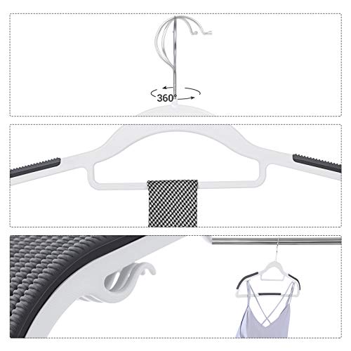 SONGMICS Paquete de 30 Perchas, Plástico, para Trabajo Pesado con Diseño Antideslizante, para Ropa, Ahorran Espacio, 0,6 cm de Grosor, Gancho Giratorio de 360°, 42 cm de Ancho, Blanco CRP20WG30