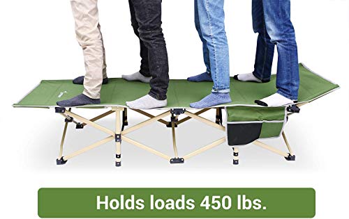 Sportneer Cama de Camping, Carga máxima 206 Kilos, 2 Grandes Bolsillos en los Laterales. Cama Plegable portátil con Bolsa de para Acampada, Playa, Senderismo, Viajes de mochilero, Oficina, Verde