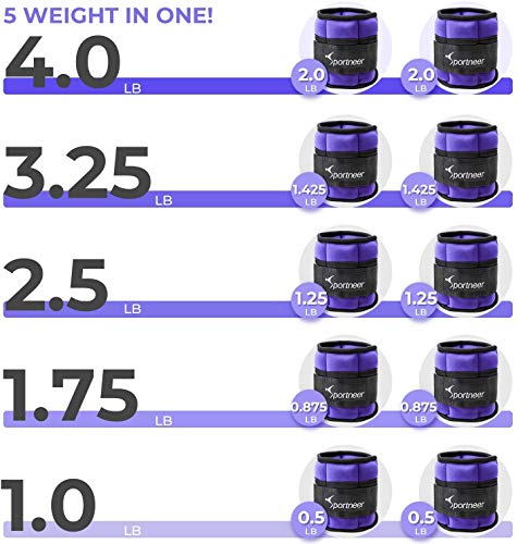 Sportneer Peso para Tobillo, Pesas Ajustables 0.25Kg - 1.8Kg (1 par) Peso Durable para Muñeca con Correa Ajustable para Ejercicio, Ejercicio, Caminar, Footing, Gimnasia, Aeróbic, Gimnasio