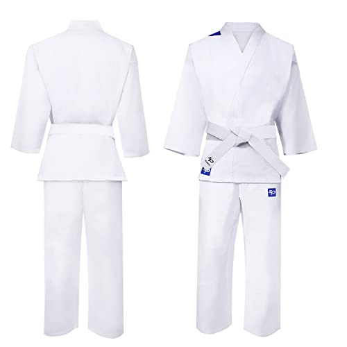 Starpro Karate Gi - Uniforme Profesional para Entrenamiento y competición - Kimono Karate de algodón Ligero Blanco con cinturón - Hombres Mujeres y Niños - 110-190 cm - Brillante Blanco