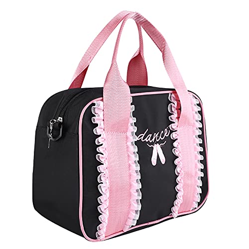 Tbest Bolsa de Baile para Niña,Bolsa de Ballet Latina Bolsa de Hombro de Baile Bolsa de Ballet Niña Bolsa de Danza Gimnasia Deportes Cremallera Bolso de Mano para Niños Infantil(12-Negro)