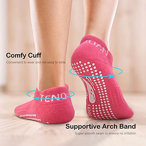 TENQUAN [3 Pack] Calcetines Antideslizantes de agarre para yoga, pilates, hospital, para mujeres y hombres, antideslizantes, para entrenamiento en casa y deportes
