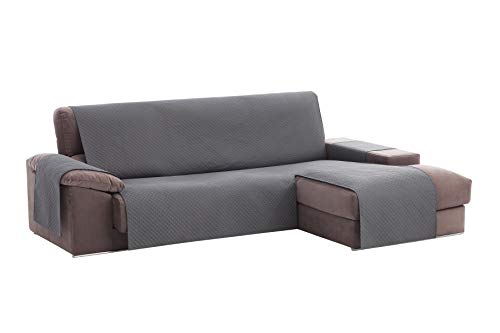 Textilhome - Funda Cubre Sofá Chaise Longue Adele, Protector para Sofás Acolchado Brazo Derecho. Tamaño -240cm. Color Gris (Visto DE Frente)