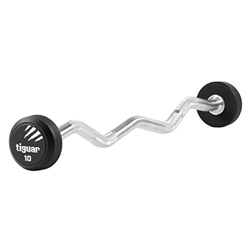 Tiguar Barbell Curl - Barra de pesas (poliuretano, 10 kg), color negro