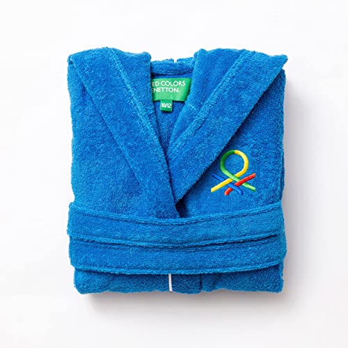 UNITED COLORS OF BENETTON. Kids - Albornoz para Niños de 10-12 Años, 100% Algodón, 380 Gramos, Durabilidad Excepcional, Agradable al Tacto, Certificación Oeko-Tex, Apto Lavado a máquina, Azul