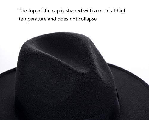 Upstore Sombrero de fieltro para mujer, diseño clásico, de ala ancha, color negro