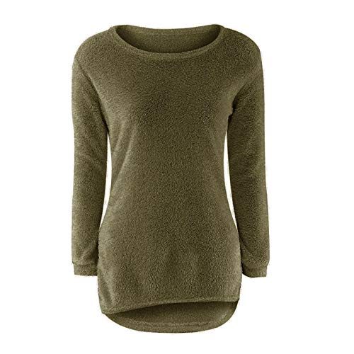 VEMOW Suéteres De Manga Larga Irregular del Dobladillo Tops Jersey Otoño Invierno, Elegantes Moda Color Sólido Camisa Suelta Tops Casual Suelta Blusas Sudadera Tapas Plus Size(C Ejercito Verde,XXL)