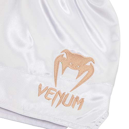 VENUM Pantalones Cortos Classic Thaibox, Unzutreffend, Clásico, Unisex Adulto, Color Blanco/Dorado, tamaño Small