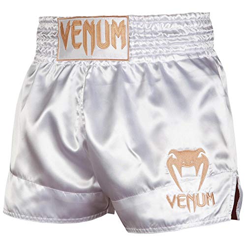 VENUM Pantalones Cortos Classic Thaibox, Unzutreffend, Clásico, Unisex Adulto, Color Blanco/Dorado, tamaño Small