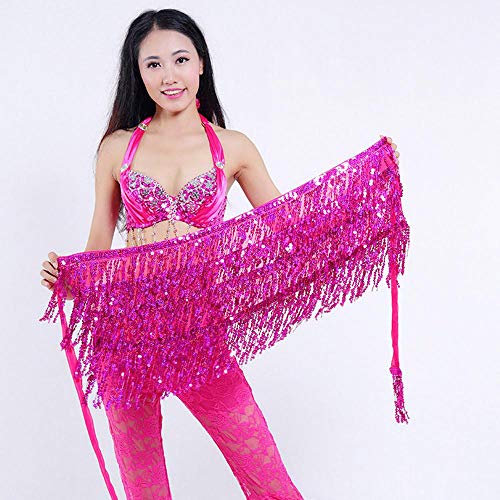 VJGOAL Moda para Mujer Vendaje Lentejuelas Danza del Vientre Traje Borla Falda Club Mini Falda(Un tamaño,Rosa Caliente)
