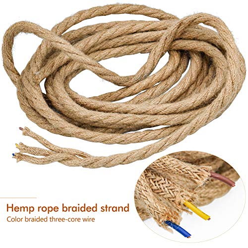 WEKON Cable de Luz Vintage, Cable Eléctrico de Lino, Cable Eléctrico Tenzada, Cable de Alimentación para Lámpara Colgante 5M Núcleo 0.75MM²Cobre y Cáñamo para Lámpara de Techo Industrial