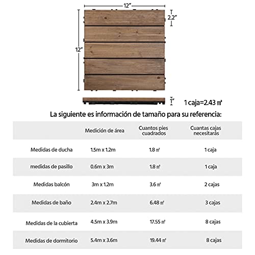 Yaheetech Suelo de Madera 27 Piezas para 2,6 m² Baldosas de Madera 30,8 x 30,8cm (Cada Pieza) Piso de Abeto Antideslizantes para Terraza Piscina, Jardines Patios, Balcón Baño Marrón