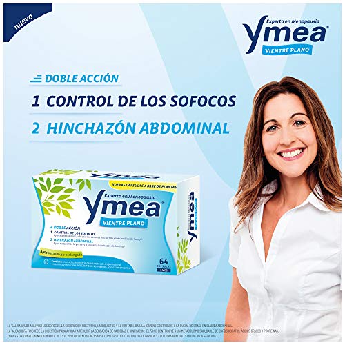 Ymea Vientre Plano Pack, Tratamiento de la Menopausia, Control de Sofocos y Alivia el Hinchazón Abdominal, Sin Estrogenos, Soja o Consevantes, Tratamiento 2 Meses, Azul, 128 Unidades