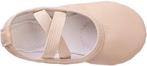Zapatillas de Danza Cuero Zapatos Media Punta de Ballet y Gimnasia para Niña y Mujer Beige 30